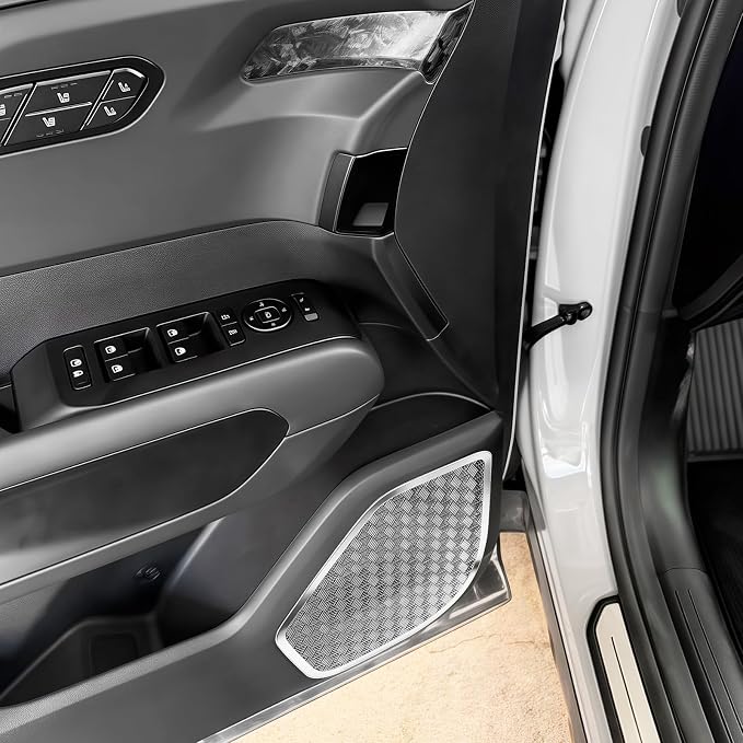 Stainless Steel Car Door Speaker Cover Car Interior Chrome Car Door Speaker Decor Cover Set Compatible with Kia Telluride 2027 Accessories (Silver)