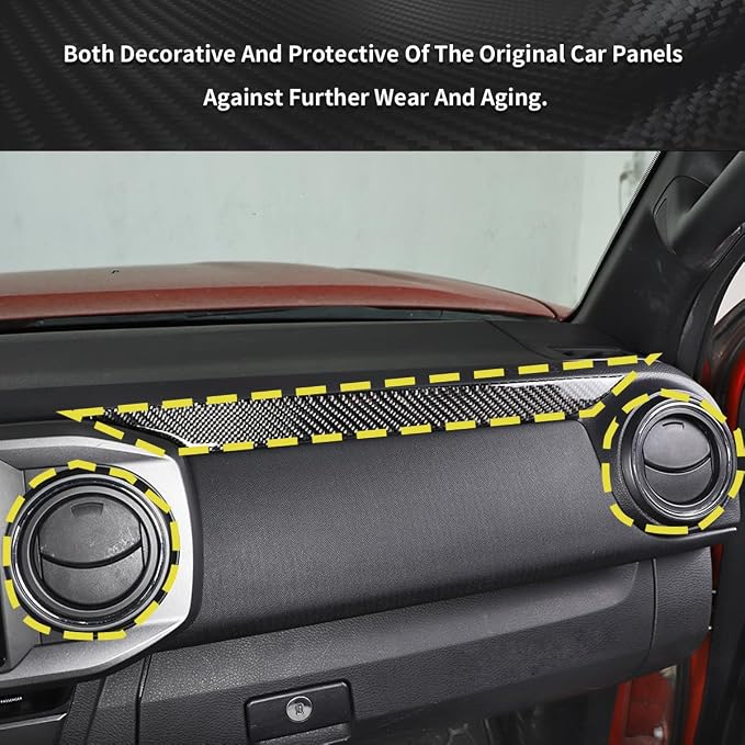 Real Soft Carbon Fiber Car Center Console Passenger Side Instrument Panel/Air Conditioning Outlet Panel Decorative Stickers,for Toyota Tacoma 2016-2020,13PCS (Black)