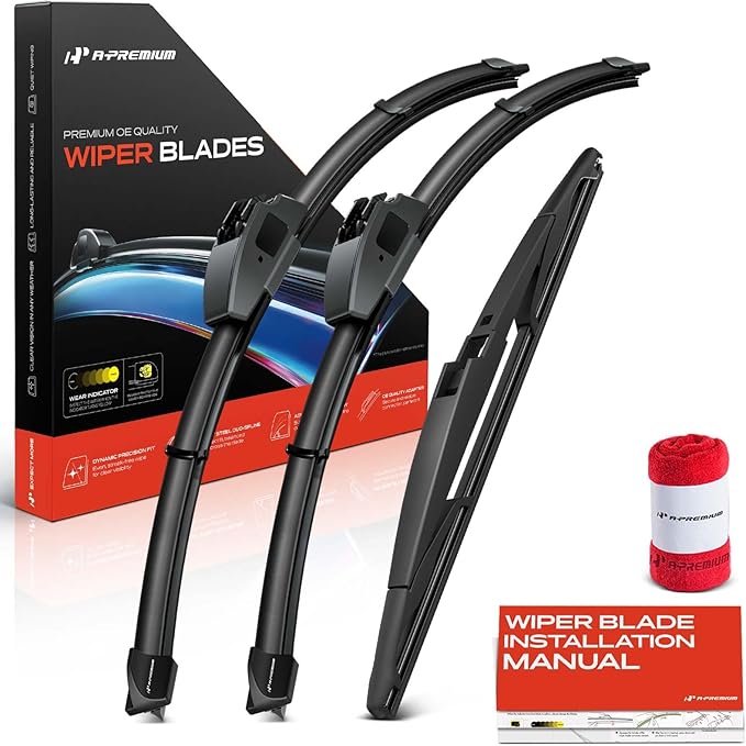 A-Premium 24"+19"+12" Windshield Wiper Blades Compatible with Dodge Journey 2009-2020 - Front Rear Wipers Blade Set for Hook/RL2 Arm Connector, with Wear Indicator & Towel (Pack of 3)