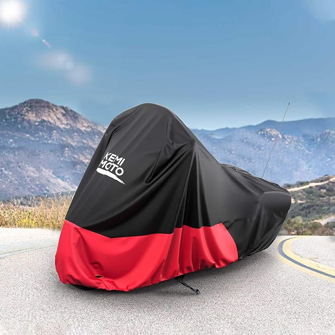 KEMIMOTO Heavy Duty 420D Motorcycle Cover Fits Side Top Box Waterproof Outdoor Compatible with Touring, Touring Ultra Limited Road King Street Glide Road Glide All Weather Dust Sunlight Rain Cover