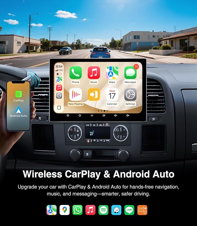 Touchscreen Car Stereo Radio Upgrade for Chevy Silverado 2007-2013 GMC Sierra Yukon Buick Enclave Replacement Head Unit Installation Kit Built in CarPlay Android Auto (11.5" 4G+64G)