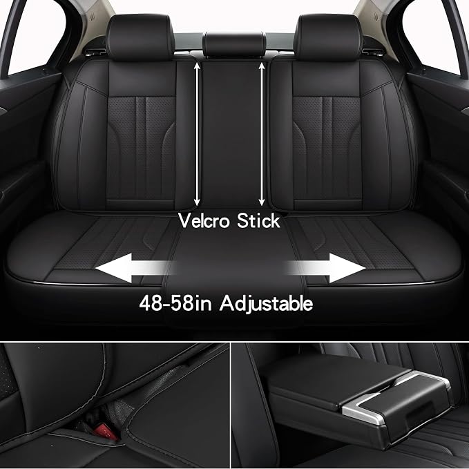 MINGBRON Car Seat Cover Full Set, Leather Car Seat Cover, Waterproof Seat Covers, Car Seat Cushion, Nappa Leather Seat Covers Car Seat Protector Universal Fit Most Cars Black