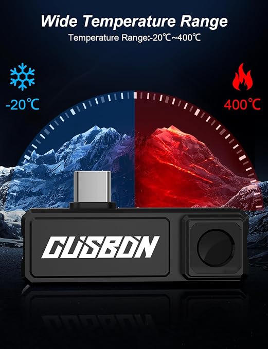 TI1 Thermal Imaging Camera Android, 120 x 90 IR Resolution Thermal Imager with 0.1°C Temp Resolution, -20°C~400°C Temp Range< 60mk Heat Sensitivity, Video Recording (Android USB-C)