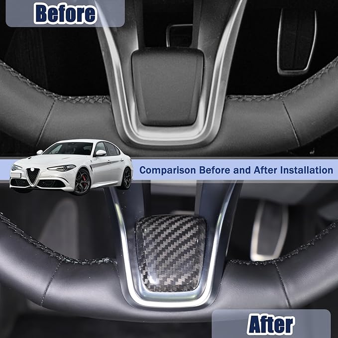 Carbon Fiber Central Steering Wheel Trim Strip Compatible with Alfa Romeo Giulia Stelvio Tonale 2020 2021 Steering Wheel Bottom Decoration Panel Cover Auto Accessories (Black)