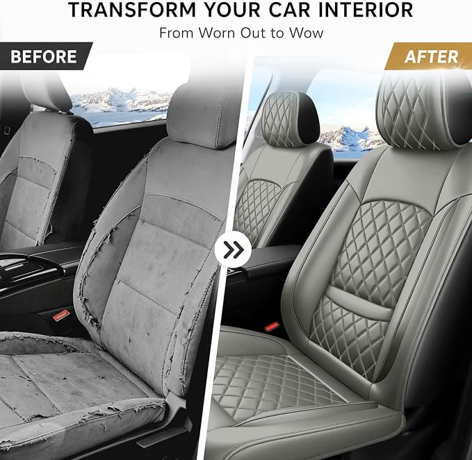 Fit Escape Car Seat Covers for Ford Escape 2001-2025 2026 - Luxury Leather, Anti-Slip, All-Weather, Waterproof & Breathable, Airbag Compatible, 2 Front Seats Only (Gray)