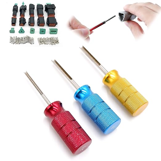 Deutsch Terminal Removal Key Tool, 14/16 / 20 AWG DT, DTM, DTP Terminal Release Tool Kit, 3 Pieces - Car Vehicle, Wiring Connector, Harness, Socket, Plugs, Pins, Mechanics