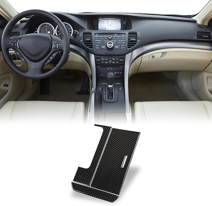 AeroBon TSX Real Carbon Fiber Interior Trim Overlay Compatible with 2009–2014 Acura TSX Sedan and Sport Wagon, 3-Piece Cup Holder, Handbrake Lever, and Center Console Panel Trim Cover Set