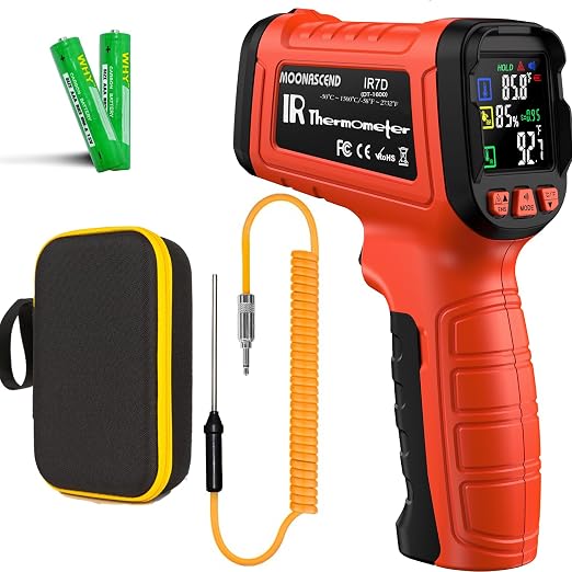Infrared Thermometer Gun, -58°F to 2732°F, Dual-Mode 50:1 | 932°F K-Type Probe Included，Protective Tool Case Included，Industrial HVAC & Equipment Diagnostics