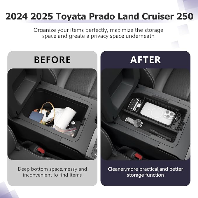 LUWU Land Cruiser 2024 2025 2026 Center Console Organizer Land Cruiser 1958/Base LC250 Accessories Armrest Organizer Tray Armrest Box w/Adjustable Part (NOT FOR First Edition Cool Box Chilled Console)