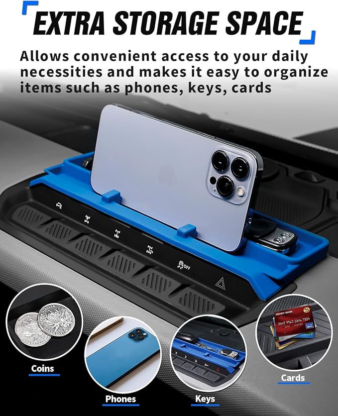 ROADER Bronco Center Console Organizer Compatible with 2021-2025 New Ford Bronco Interior Accessories, Dashboard Insert Tray Storage Box with Phone Holder Dash Organizer - Blue