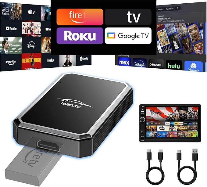 LAMTTO Car TV Mate Pro and Wireless CarPlay Adapter – Upgrade 2 in 1 Magic AI Box Convert Car Screen to TV with HDMI for Fire Stick and Switch for OEM Wired Factory 2016+