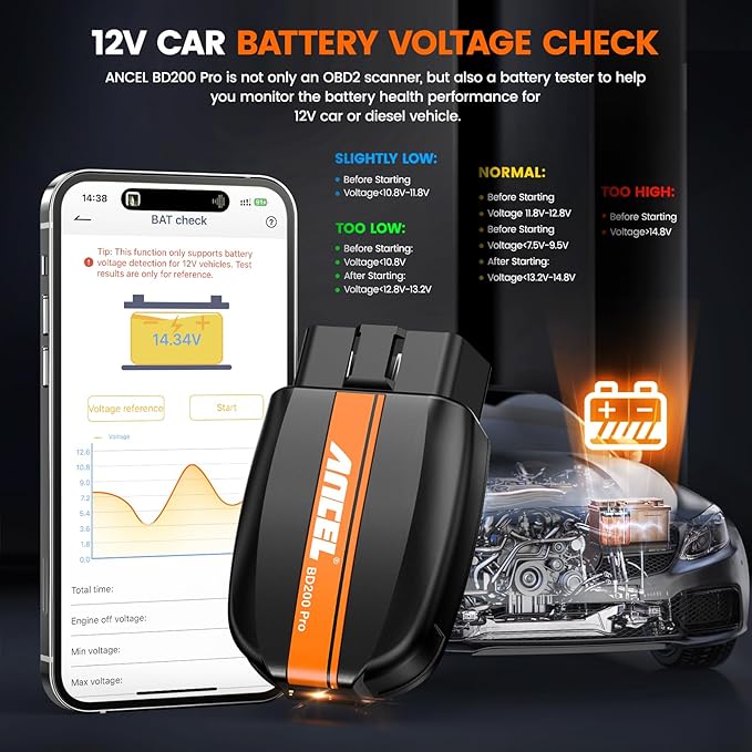 ANCEL BD200 Pro OBD2 Scanner Bluetooth with ANCEL BA301 6V 12V Car Battery Tester