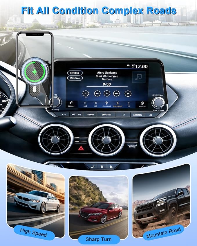 PZK Car Phone Holder for Nissan 2021-2025 Rogue/2020-2025 Sentra/2019-2025 Altima Accessories, Magnetic 15W Wireless Charger Phone Mount for Rogue Sentra Altima with 8-inch Screen Automobile Cradles