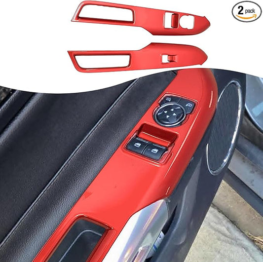 MUXEE Armrest Window Switch Panel Cover，for Ford Mustang 2015-2026，Door Window Control Panel Cover Car Sport Interior Accessories - Wine Red