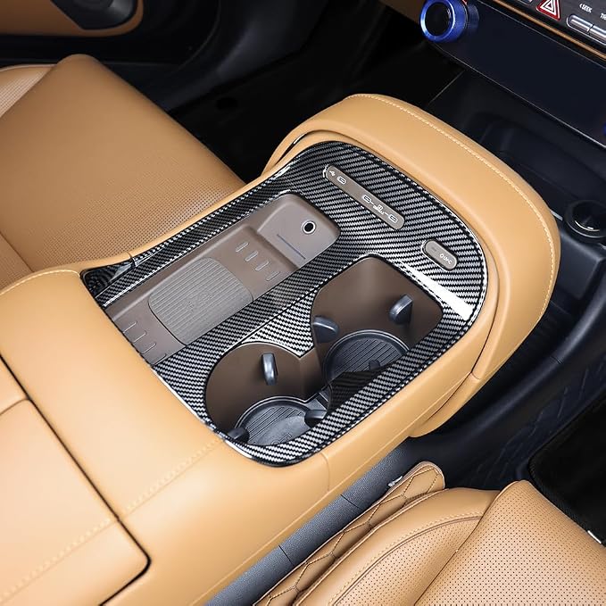Car Center Console Gear Shift Panel Cover & Water Cup Holder Frame Trim - Compatible with Hyundai Palisade 2026 7-Seat Accessories-Carbon Fiber Pattern