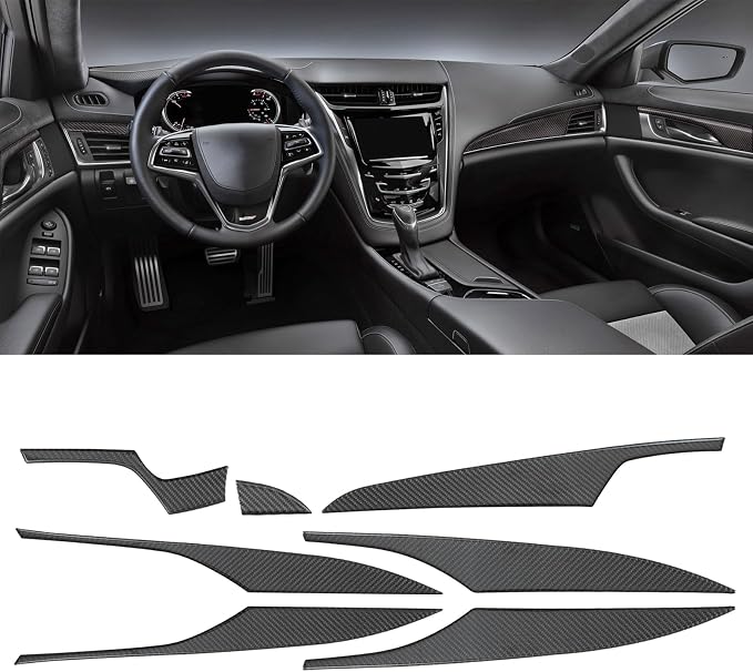 Real Carbon Fiber Dashboard Panel Trim Inner Door Panel Trim Compatible with Cadillac CTS 2014-2019, Interior Decor Sticker Accessories