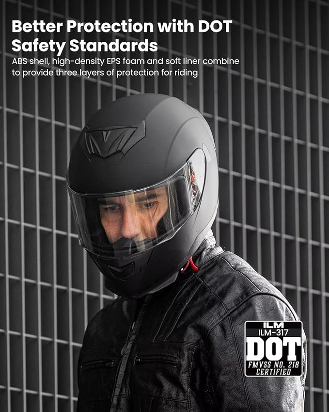 ILM Full Face Motorcycle Helmet for Motocross Street Bike DOT Certified 2 Visors Model-317(Matte Black, XL)