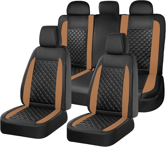 FLORICH Seat Covers, Atomutive Seat Covers Full Sets, Waterproof Seat Cover for Cars, Luxury Leather Universal Seat Cover Accessories Fit for Most Cars SUV Truck Sedans(Brown)