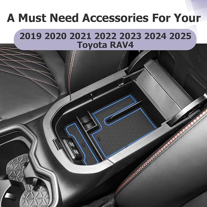 LUWU 2025 RAV 4 Center Console Organizer Compatible with 2019 2020 2021 2022 2023 2024 2025 Toyota RAV 4 Accessories Armrest Console Secondary Storage Box Insert Tray ABS Material Blue