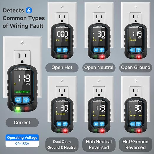 Circuit Breaker Finder Tool with Electrical GFCI Outlet Tester, Electrical Circuit Tracer Kit with LCD Display, Including 3-2 Prong Grounding Adapter, Light Socket Adapter, Clip Adapter, Carrying Case