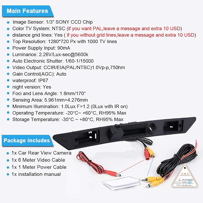 Super HD Vehicle Camera 1280x720 Pixels 1000 TV Car Parking Camera Night Vision Reverse Waterproof Trunk Handle Back up Rear View Camera for Audi A4 B6 B7 A3 A6 Avant Kombi S3 S6 A8 S8 RS4 RS6 A5 Q7