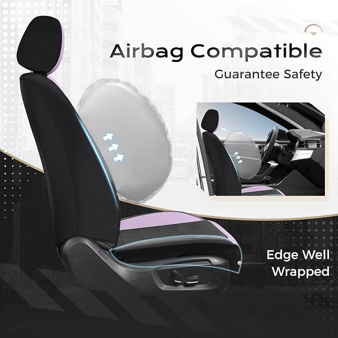 Coverado Car Seat Covers Full Set Leather Full Coverage Waterproof Seat Cover Car Seat Protector Cushion Universal Fit for Most Cars SUV Trucks, Purple&Black