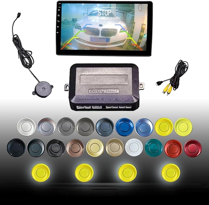 LCD Parking Sensor Kit - Displays Data on Original Screen, Easy Rear Installation, Compatible with All Camera Formats (AHD, CVBS), 18 Probe Colors to Match Any Vehicle（Yellow）