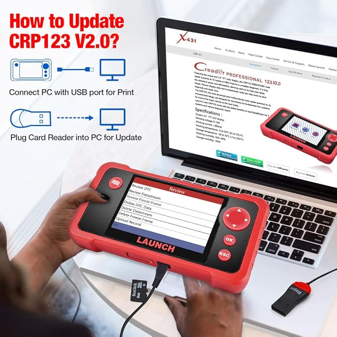 Launch Crp123 V2.0 Obd2 Scanner, 2026 Engine/Abs/SRS/Transmission Car Diagnostic Tool with Oil Reset/Throttle Adaption/SAS Relearn, Check Engine Code Reader, Lifetime Update Scan Tool