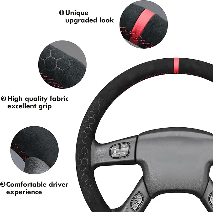 MEWANT Steering Wheel Cover for Chevy Silverado 1500/2500/3500 2003-2006 / Silverado 1500 2500HD 3500 Classic 2007 / Trailblazer 2002-2009 Hand-Stitched Steering Wheel Wrap