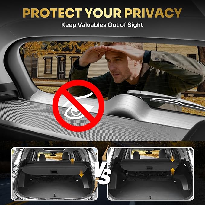 T TGBROS Cargo Cover for Toyota RAV4 2026 Carbon Fiber Retractable Trunk Cover with Car Mesh Organizer Net Bag, Car Privacy Shield for RAV4 Accessories