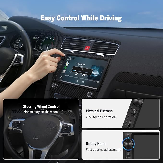 Eonon 7'' Double Din Car Stereo Wireless CarPlay & Wireless Android Auto Car Audio Receivers with AHD Backup Camera, Built in DSP, Bluetooth, MirrorLink, SWC, FM/AM, Fast Charge - X3