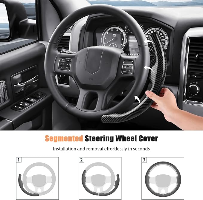 Aimato Customized Steering Wheel Cover for Dodge RAM 1500 2012-2018,RAM 1500 Classic 2019-2023,RAM 2500/3500/4500/5500 2012-2018 Thin,Anti-Slip,Scratch-Resistant Exclusive Car Accessory for RAM