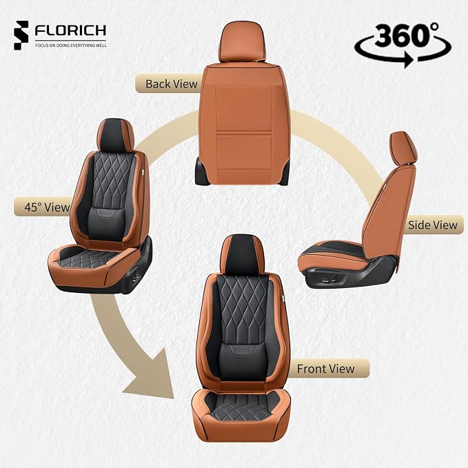 FLORICH Car Seat Covers Full Set Automotive Seat Covers with Lumbar Support Premium Nappa Leather Waterproof Seat Covers for Car 5 Seats Universal Fit for Most Car Truck SUV, Brown&Black