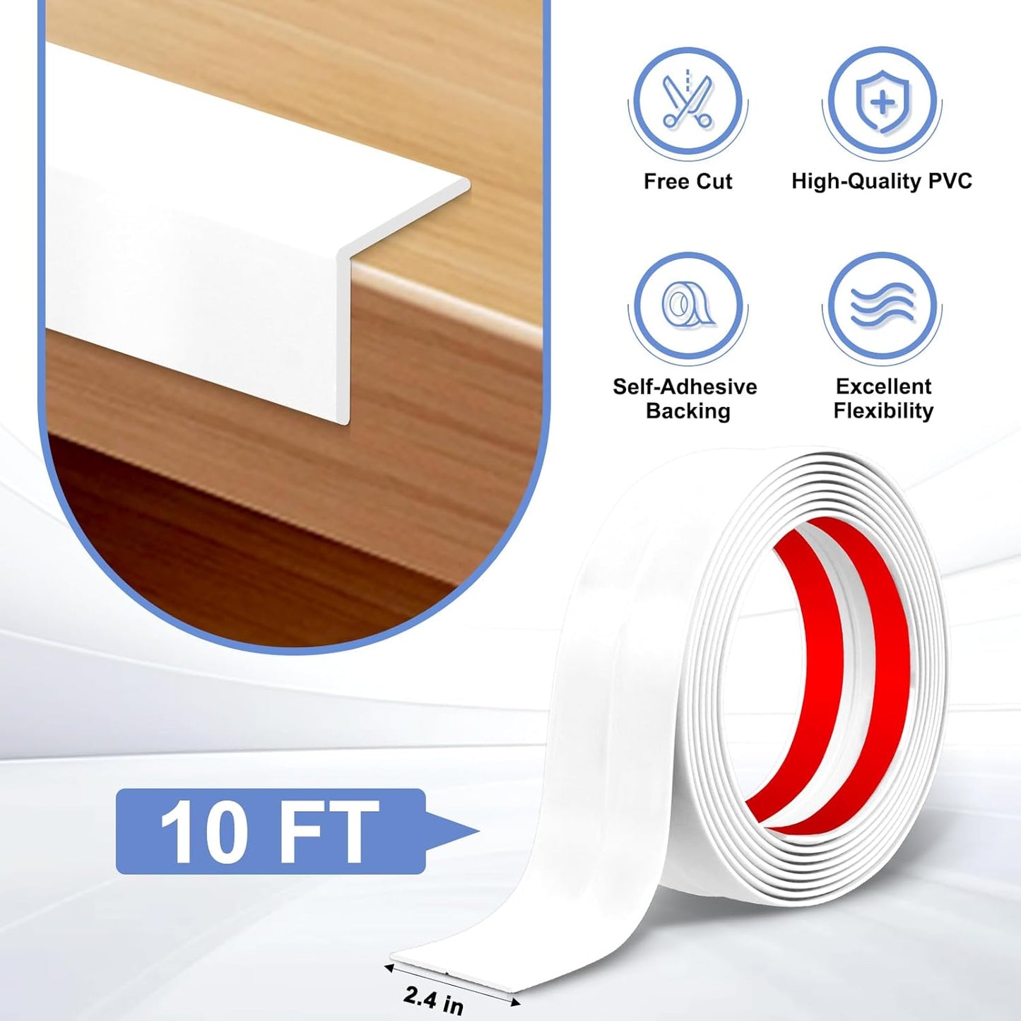 Wall Corner Protector Moulding Trim Peel and Stick Wall Corner Guards Trim Flexible Self Adhesive Edge Protector Moulding, 2.4 in x 10 Ft, White