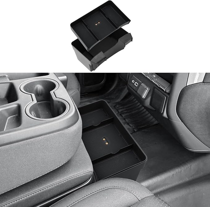 ECOZEN Center Console Tray For 2019-2026 Chevy Silverado/GMC Sierra 1500 & 2020-2026 Silverado/Sierra 2500 HD/3500 HD Accessories - Double Layer Hanging Storage Tray - Only Fit Split-Bench Front Seat