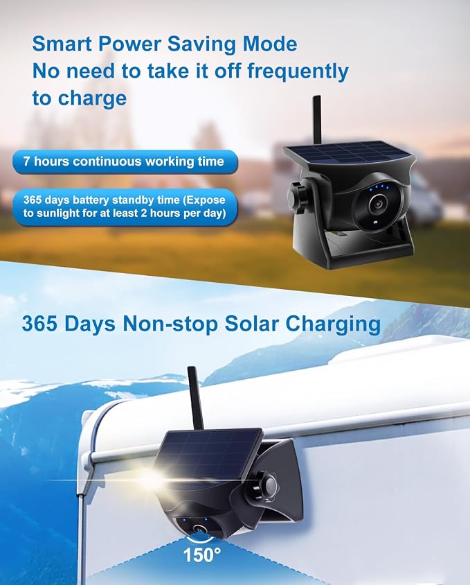 1080P Solar Magnetic WiFi Backup Camera,Wireless Hitch Camera with Night Vision, 365-Day Standby, Rechargeable Battery, Low Power Consumption,Rear Front View for RV, Trailer, Car for Phone Pad Android