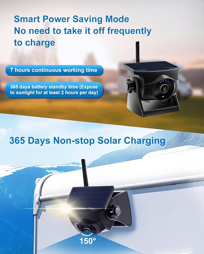 1080P Solar Wireless Backup Camera with Metal Mounting Plate