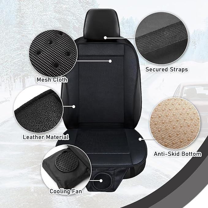 ZONETECH Black Cooling Car Seat Cushion 4-Pack 12V Automotive Adjustable Temperature Comfortable Cooling Car Seat Cover
