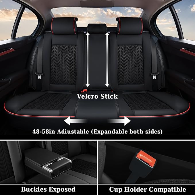 Coverado Seat Covers Full Set, Seat Covers for Cars, Car Seat Covers Winter, Breathable Faux Leather Car Seat Protector Car Seat Cushion, Black Car Seat Covers Universal Fit for Most Cars SUVs Trucks