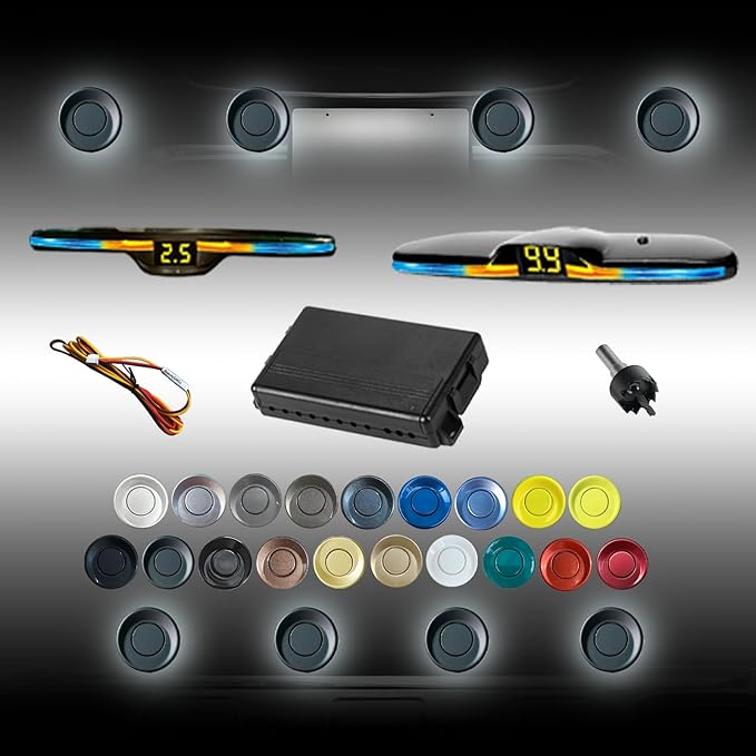 New Features Forward and Reverse Parking sensors, Option to Measure Distance in inches, bidirectional Display Option, and Customizable Digital Direction 18 Color Probes to Choose from(Matte Black)