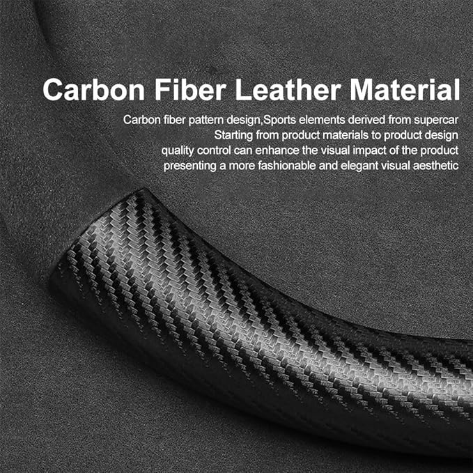 Suede Carbon Fiber Steering Wheel Cover, 16 inch Soft Suede Touch Leather Sport Non-Slip Automotive Interior Accessories 15.5-16 inch Universal Design for Men Women