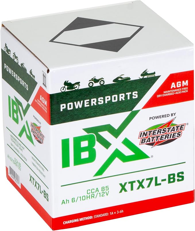 Interstate Batteries YTX7L-BS 12V 6Ah Powersports Battery 85CCA AGM Rechargeable Replacement for Honda, Suzuki, Piaggio Motorcycles, ATVs, Scooters, Snowmobiles (XTX7L-BS)