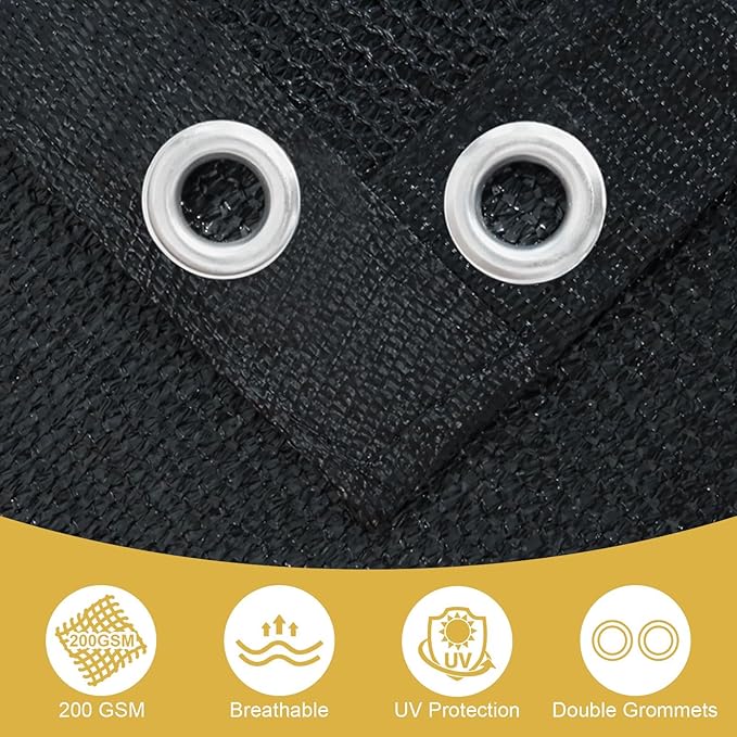 Shade&Beyond 90% Sun Shade Cloth with Grommets, 8' X 12' Pergola Shade Cover Canopy, Mesh Tarp Sun Screens for Patio, Outdoor, Garden, Backyard, Black