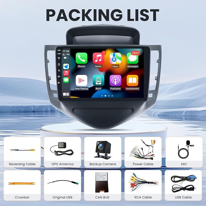 4Core 64GROM Car Radio for Chevrolet Chevy Cruze 2009-2015: 9" 1280 * 800 HD Touch Screen Stereo Wireless CarPlay Android Auto Bluetooth 5.0 WiFi GPS FM SWC Backup Camera
