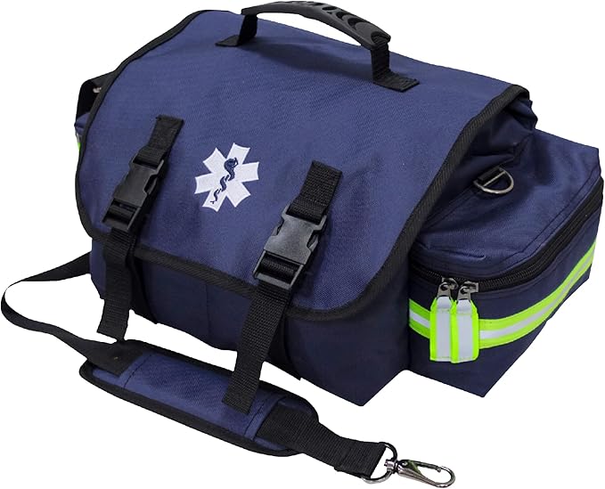 Kemp USA EMT First Responder Trauma Bag Navy Blue First Aid Survival Medical Gear Organizer High Visibility Reflector Emergency Response Kit
