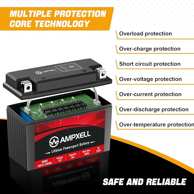 YT7B-BS 240 CCA Lithium Motorcycle Battery 12V 4Ah Replacement YT7B-BS, UT7B-BS Powersport Battery, Motorcycle, ATV, UTV, Scooter, 4 Wheeler and Generator etc,Polarity [+ - ]