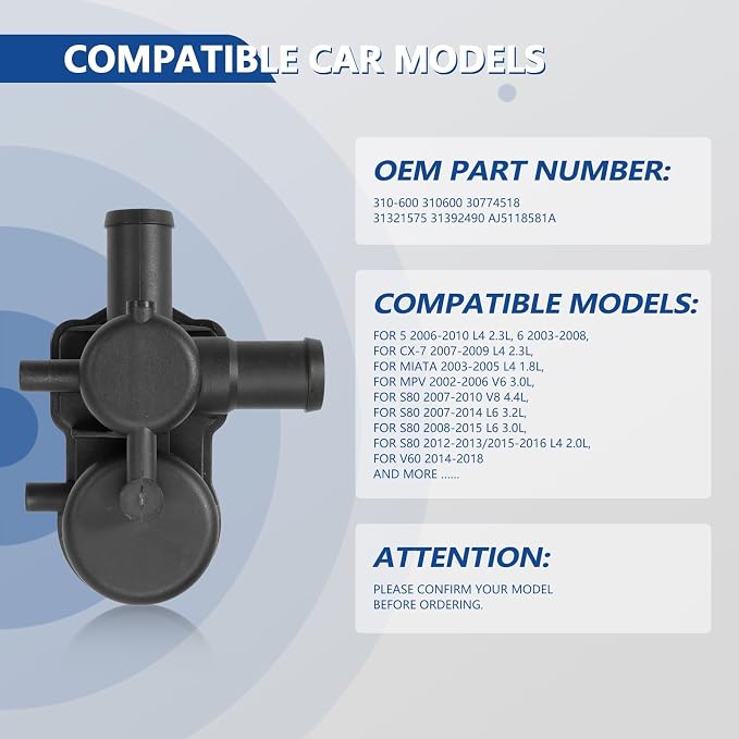 Fuel Vapor Leak Detection Pump EVAP Emissions System Vapor Pump 2-Port Replacement Compatible with Mazda 5 6 CX-7 MX-5 Miata RX-8 Volvo S60 XC60 XC70 XC90 Replace 310-600 30774518 31392490