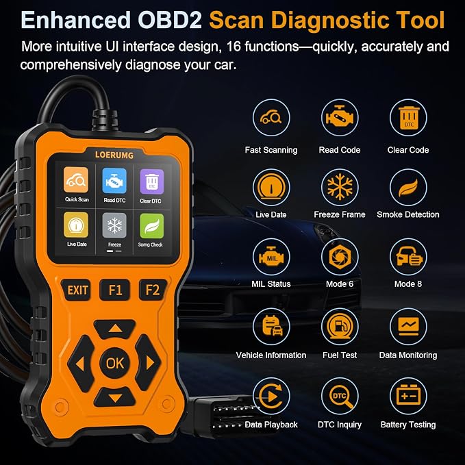 OBD2 Scanner Diagnostic Tool, Enhanced Check Engine Code Reader, Car OBDII/EOBD Scanner with Fault Code Reset & I/M Readiness Auto Engine Light Diagnostic Scan Tool for Vehicles After 1996.