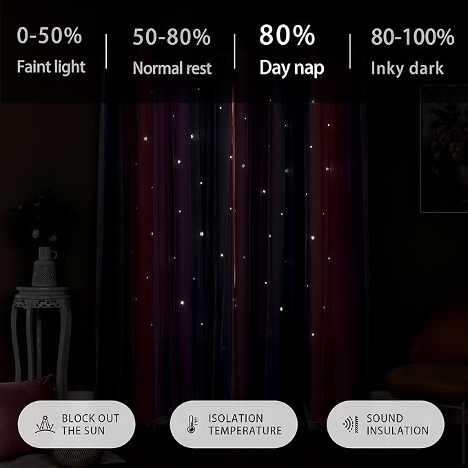 XiDi Grey Pink Purple Curtains for Girls Bedroom Decor Kids Blackout Curtains for Nursery Room Darkening Rainbow Princess Unicorn Wall Decals Little Girl 52x45 Inches Long 2 Panels Set