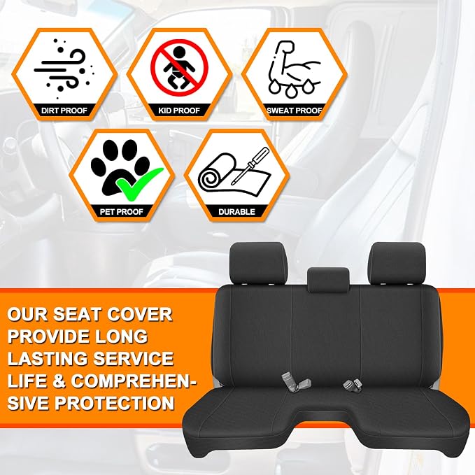 Truck Bench Seat Cover Fit for 2005-2014 Toyota Tacoma | with Large Notched, Black